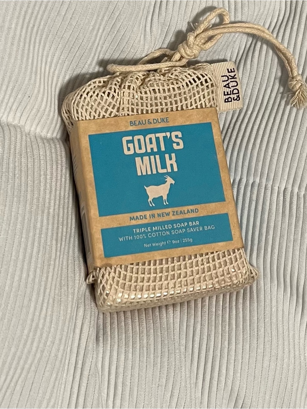 Beau & Duke Goat's Milk Soap Bar With 100% Cotton Soap Saver Bag